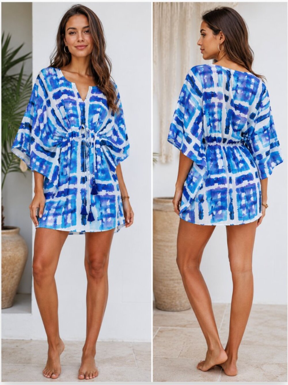 Pax Philomena Santorini Italian SILK Kaftan Dress Resort Vacation ($675 Retail)